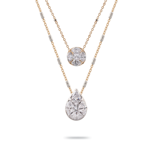 Pendentif Echo Rond et Poire en or blanc, jaune et rose par George Hakim