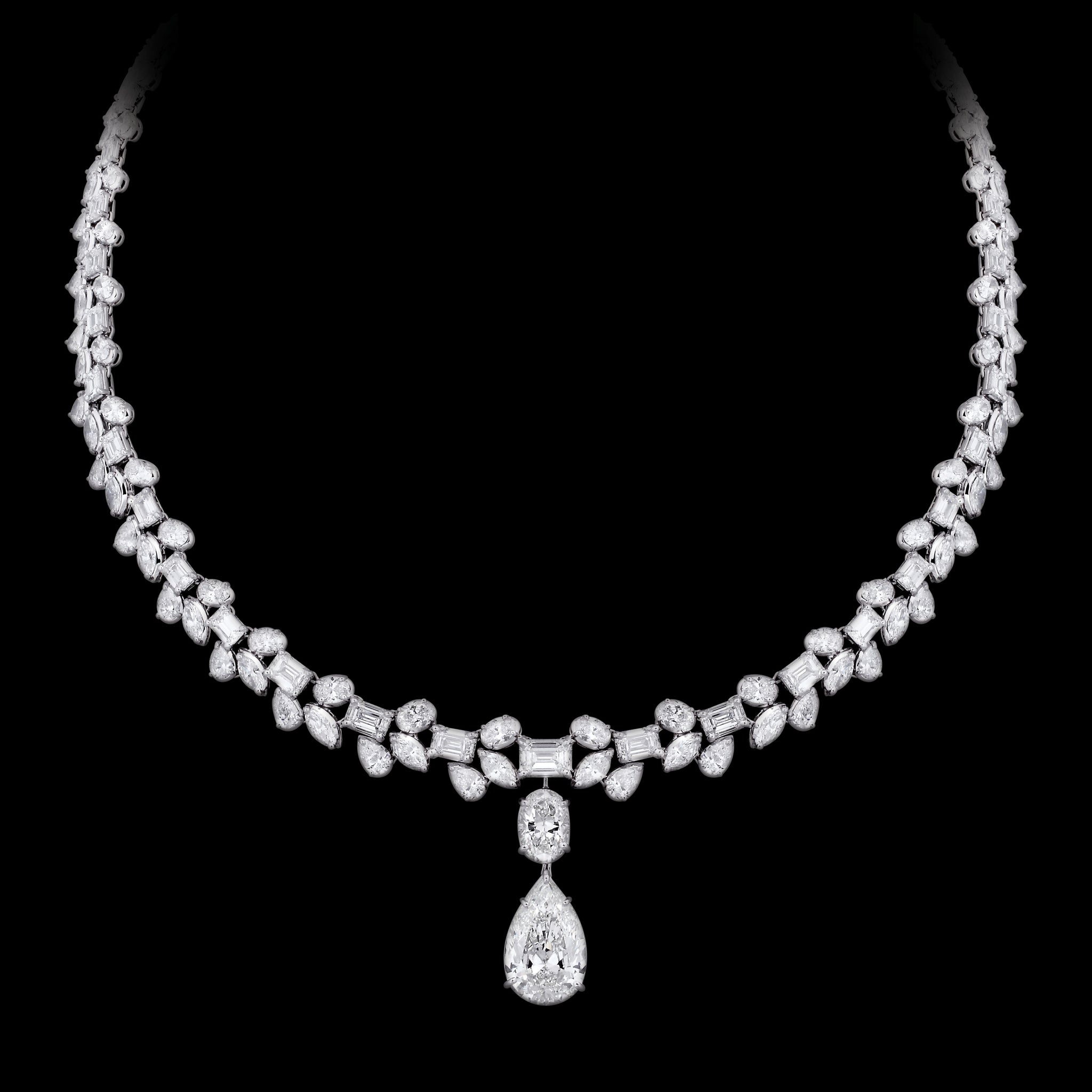 Dance of Diamonds necklace of emerald cuts, ovals, pears and marquises with a detachable pear drop
