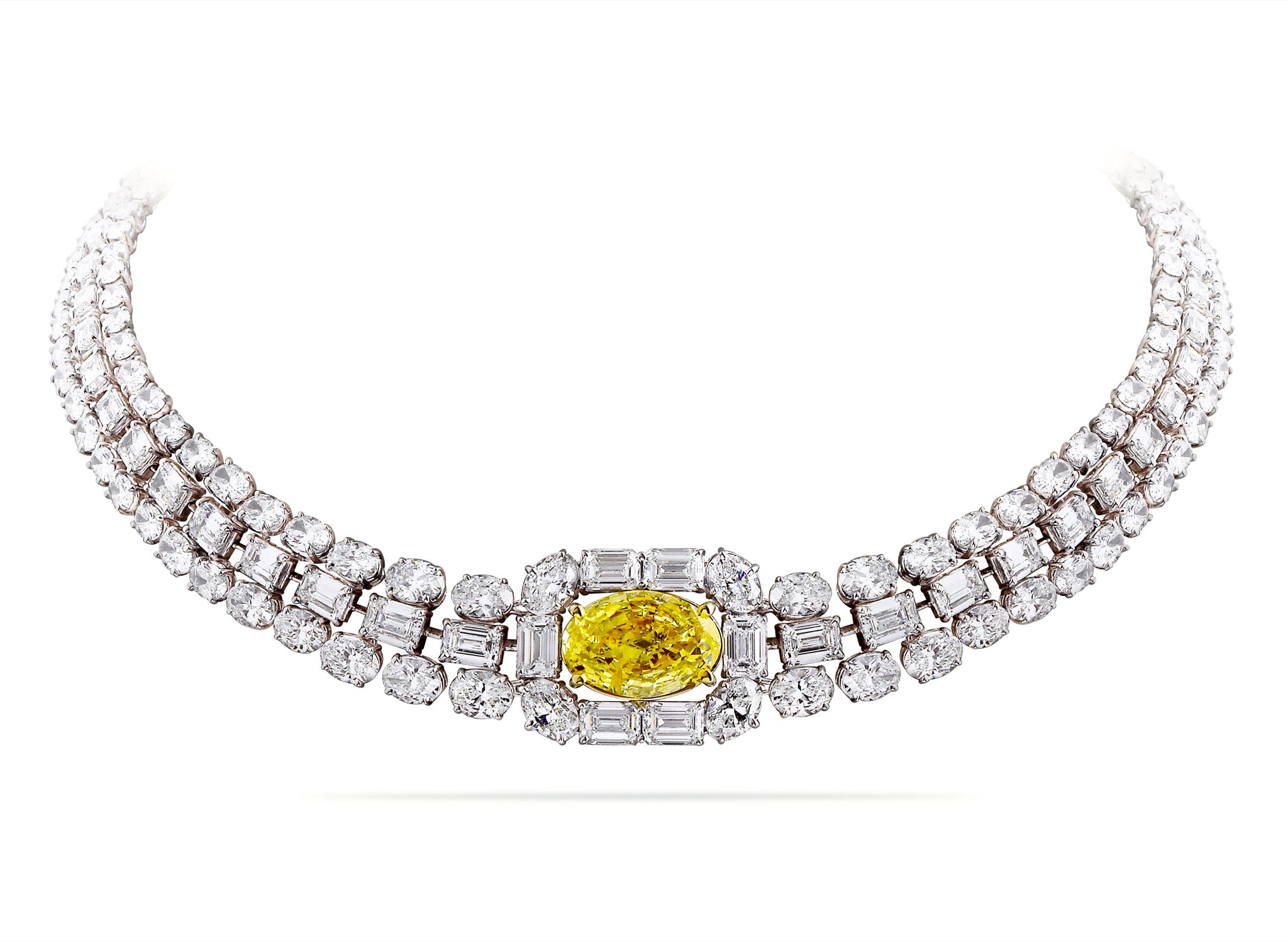 Seirios necklace — fancy yellow oval diamond centre with white diamonds
